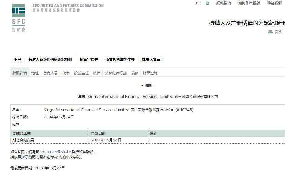 国王金融-香港证监会SFC监管号：AHC345